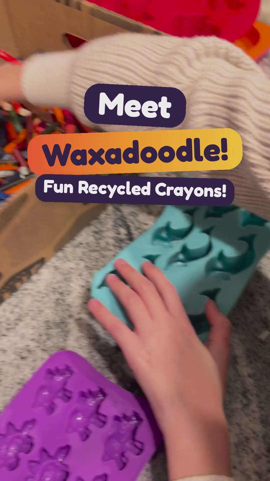 How Waxadoodle crayons are made: donated crayons broken into bits, poured into molds, melted and swirled