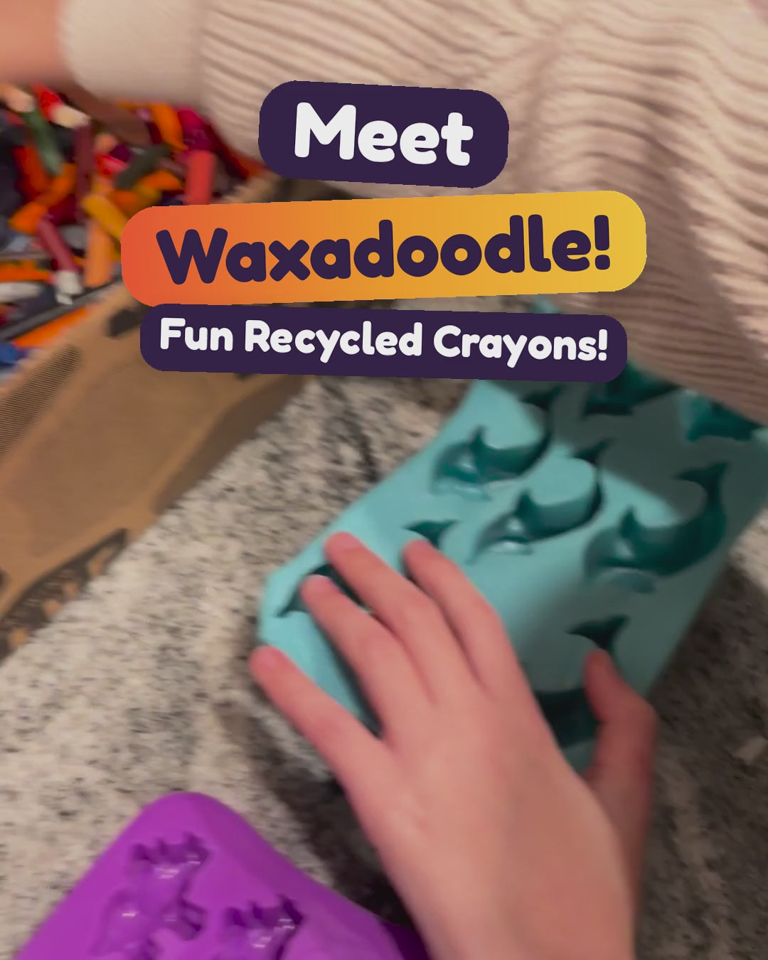 How Waxadoodle crayons are made: donated crayons broken into bits, poured into molds, melted and swirled